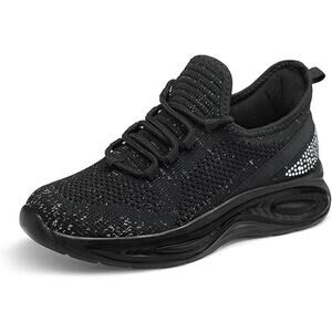 New Runside Girls 13 Black Glitter Lightweight Lace Up Non Skid Athletic Shoes